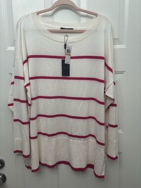 Cable & Gauge Cream Knit Top with Pink Stripes